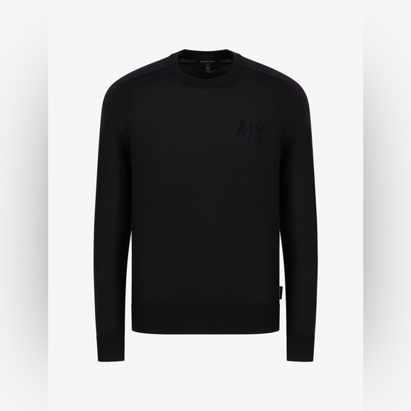 Armani Exchange CREW NECK WOOL SWEATER Black Navy - Picture 8 of 12